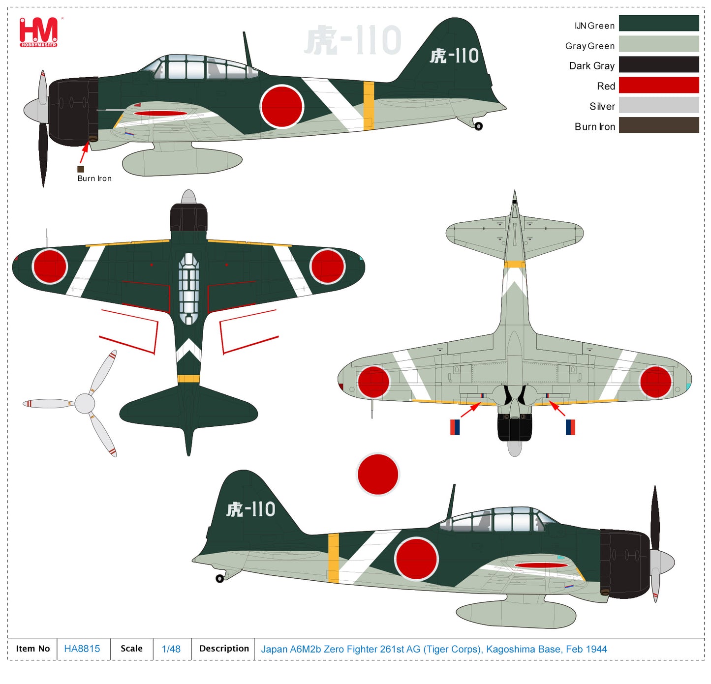 1/48 Japan A6M2b Zero Fighter 261st AG (Tiger Corps) Kagoshima Base Feb 1944