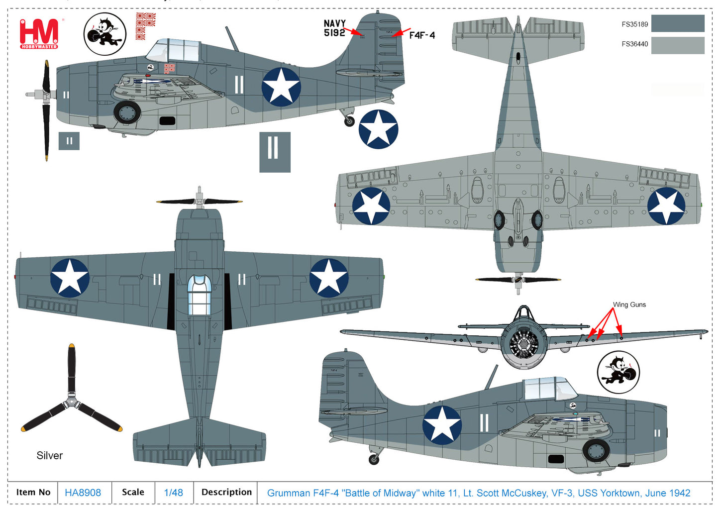 1/48 F4F-4 "Battle of Midway" white 11 Lt. Scott McCuskey VF-3 USS Yorktown June 1942