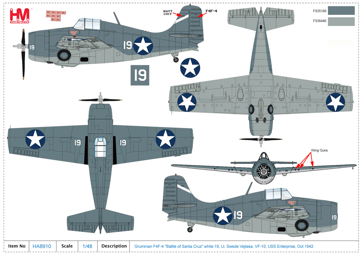1/48 F4F-4 "Battle of Santa Cruz" white 19 Lt. Swede Vejtasa VF-10 USS Enterprise Oct 1942