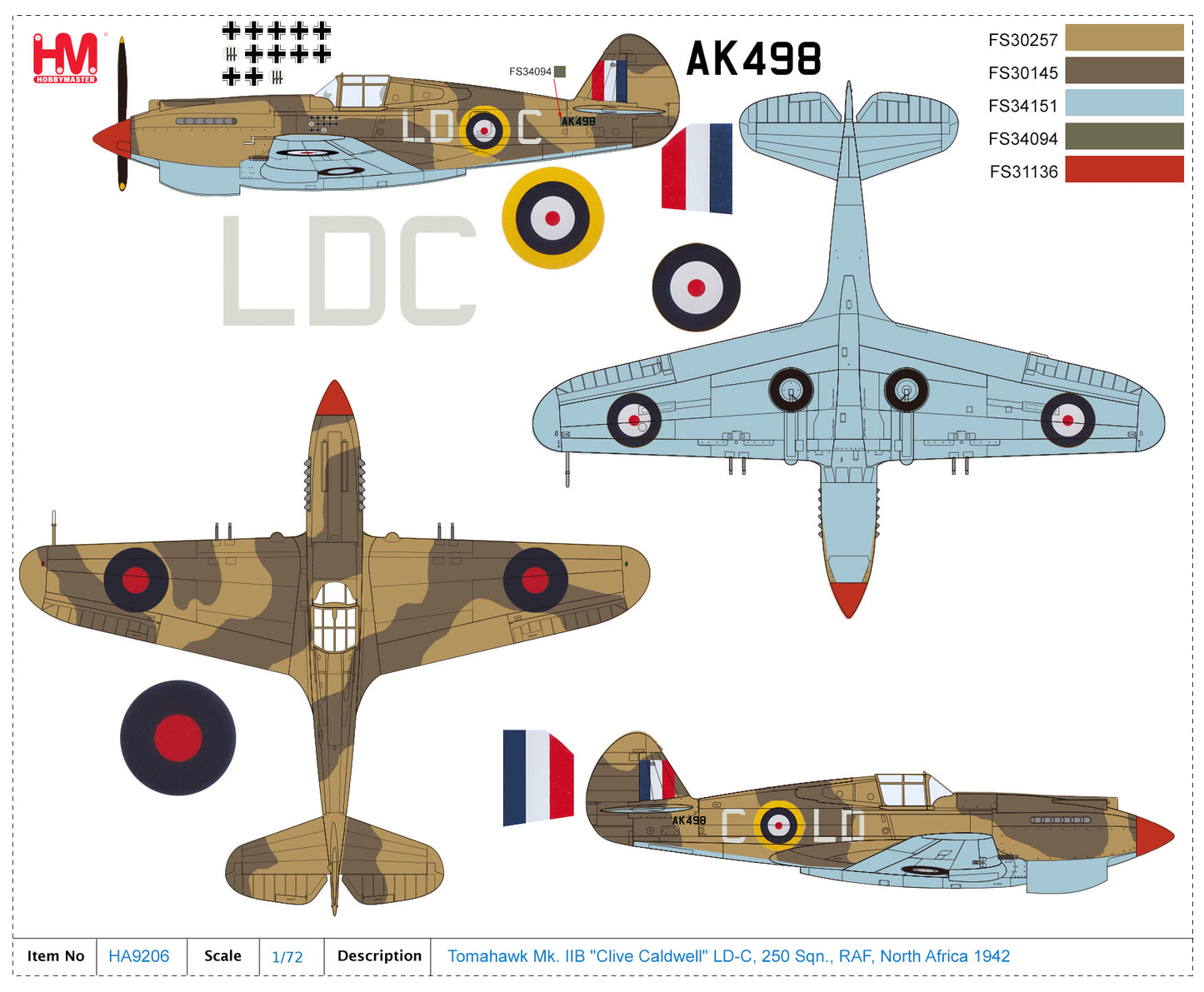 1/48 P-40B/C Tomahawk Mk. IIB "Clive Caldwell" LD-C 250 Sqn. RAF North Africa 1942