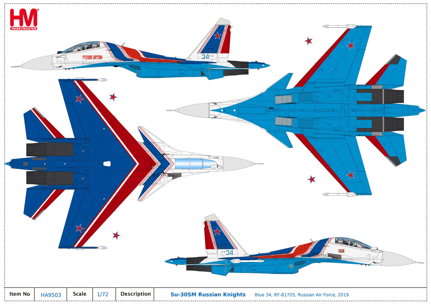 1/72 Su-30SM Flanker Russian Knights Blue 34 RF-81705 Russian Air Force 2019