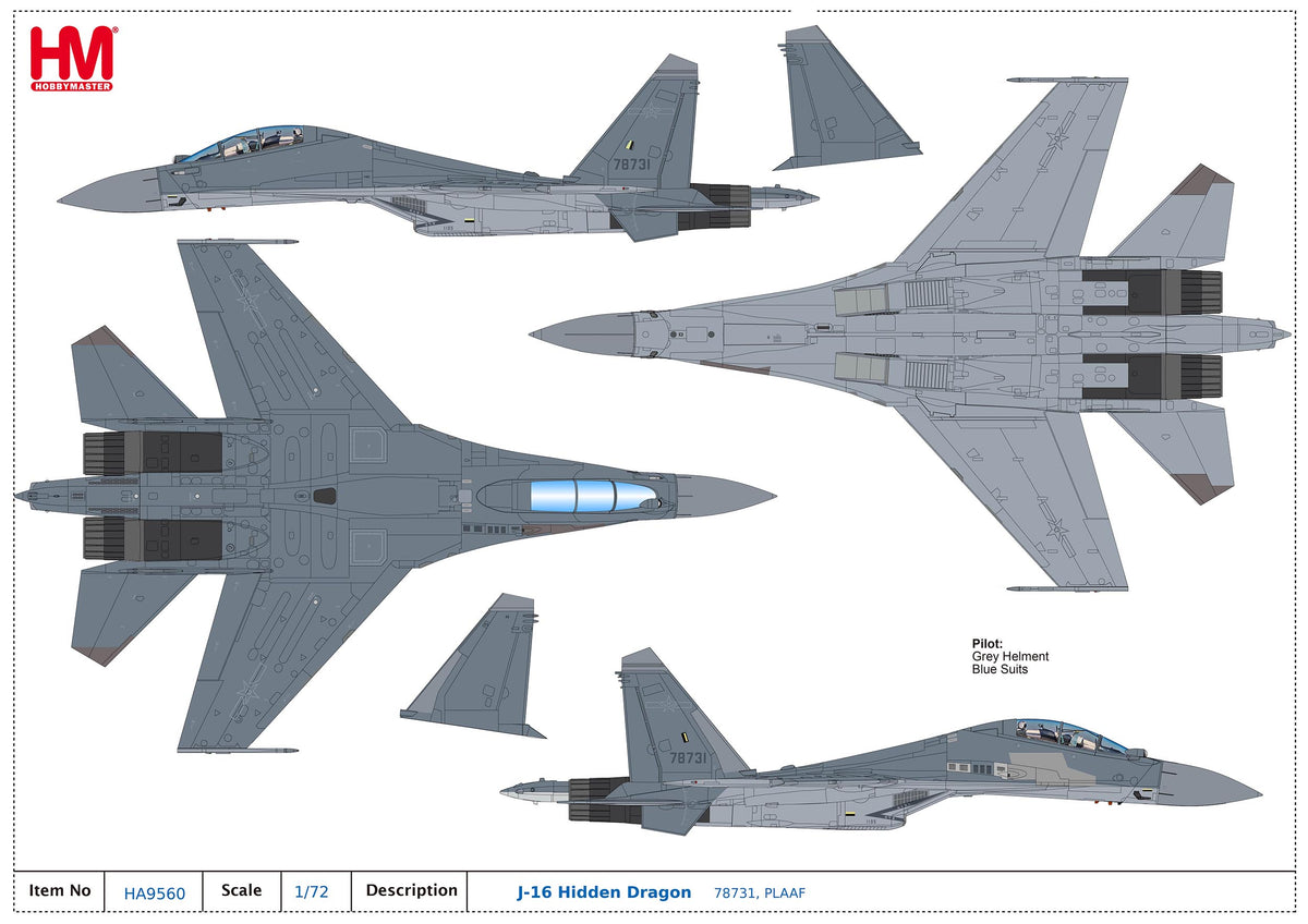1/72 J-16 Hidden Dragon 78731 PLAAF (with 4 x PL-10 2 x PL-12 2 x PL-17 4 x PL-15)
