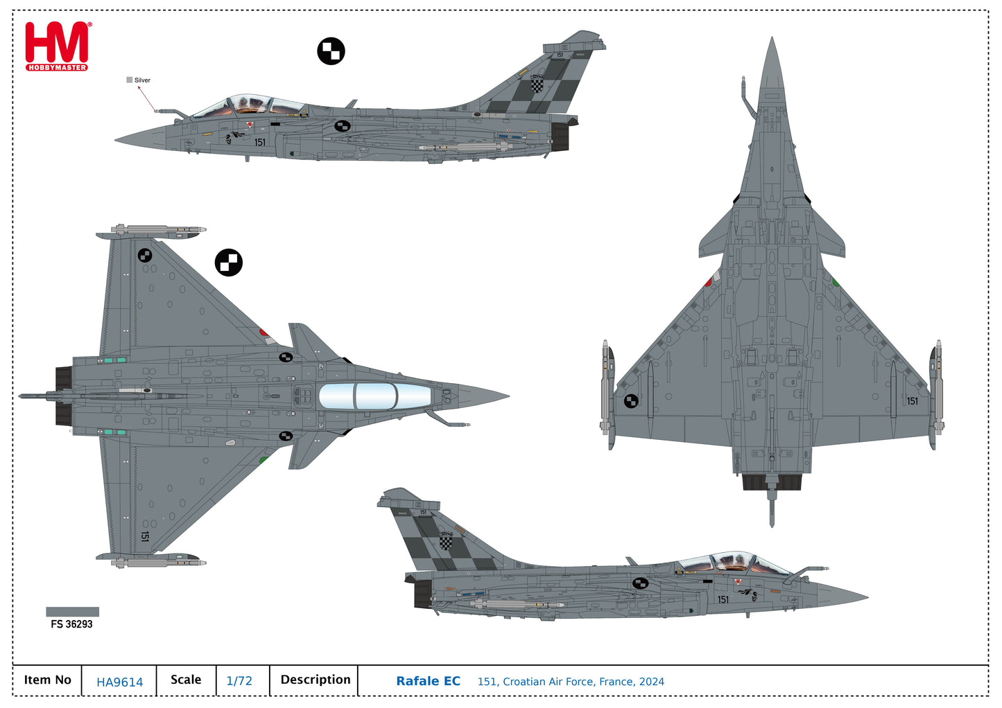 1/72 Rafale EC 151 Croatian Air Force France 2024 (with 6 x GBU-12 6 x AASM "Hammer" 4 x MICA)