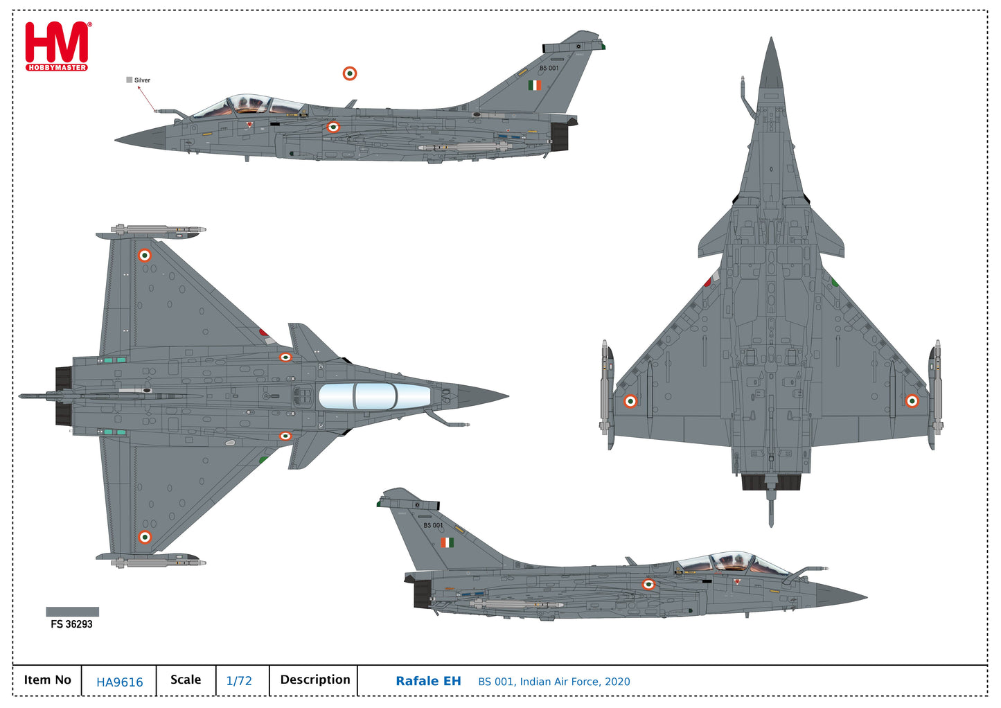 1/72 Rafale EH BS 001 Indian Air Force 2020 (with 6 x GBU-12 6 x AASM "Hamme" 4 x MICA")