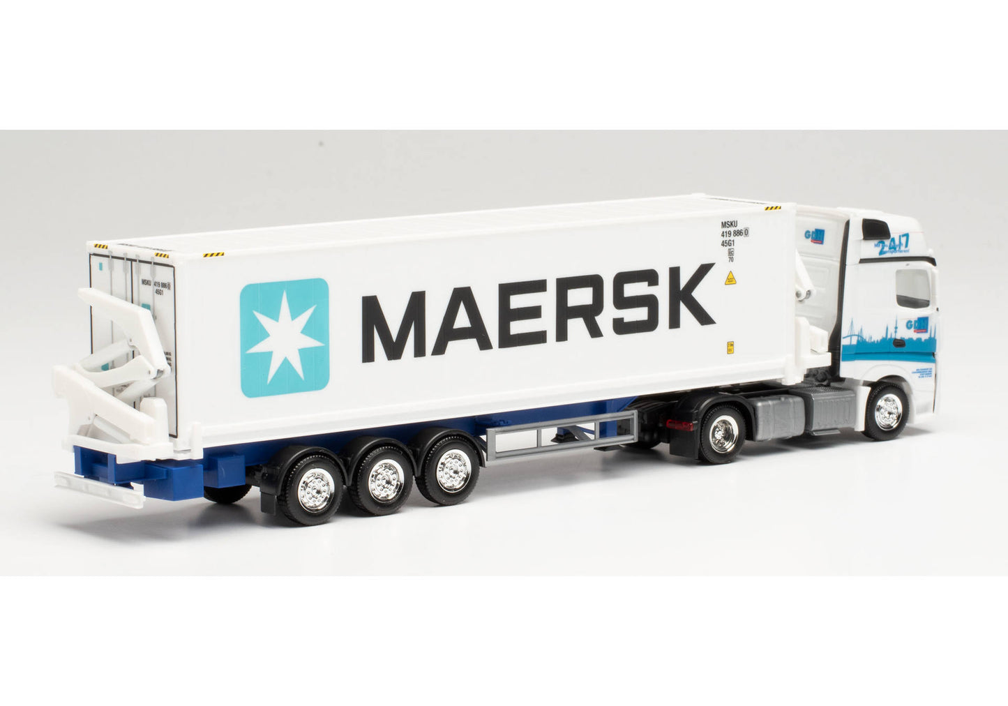 1/87 Mercedes-Benz Actros Gigaspace Hammar Container Sideloader Trailer "GDH / Maersk"