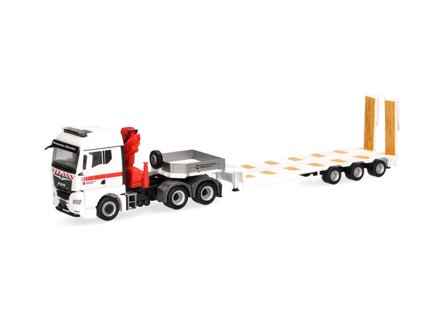 1/87 MAN TGX GM with Crane Low Box Semitrailer Truck "Disaster Relief Lower Saxony" (Lower Saxony/Celle)