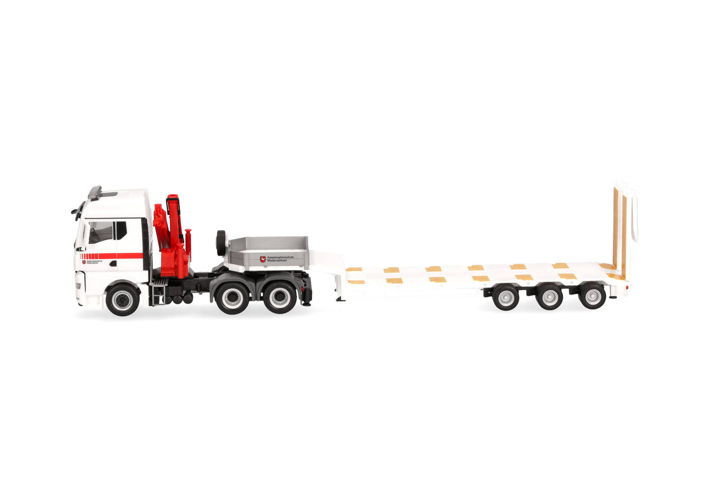 1/87 MAN TGX GM with Crane Low Box Semitrailer Truck "Disaster Relief Lower Saxony" (Lower Saxony/Celle)