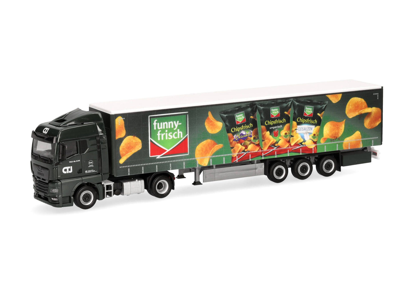 1/87 MAN TGX GM Curtain Canvas Semitrailer Truck "CTJ/Funny Frisch" (North Rhine-Westphalia/Dormagen)