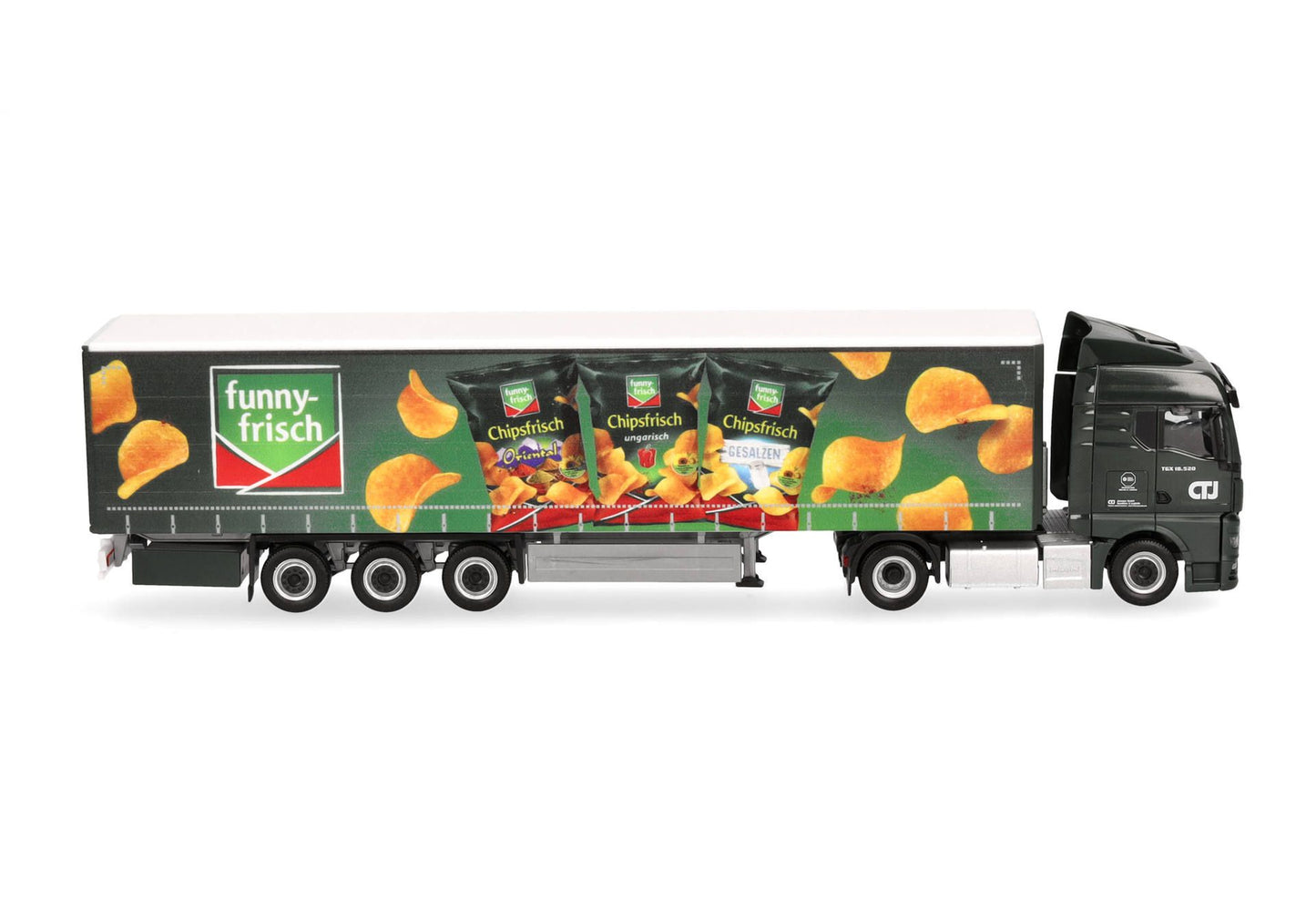 1/87 MAN TGX GM Curtain Canvas Semitrailer Truck "CTJ/Funny Frisch" (North Rhine-Westphalia/Dormagen)