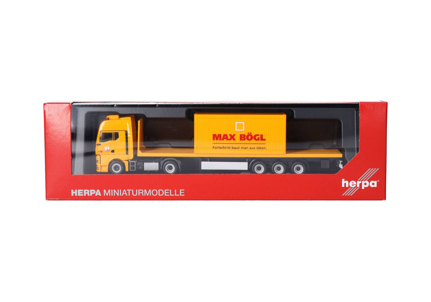 1/87 MAN TGX GX Flat Bed Semitrailer Truck with Office Container "Max Bögl" (Bavaria/Sengenthal)