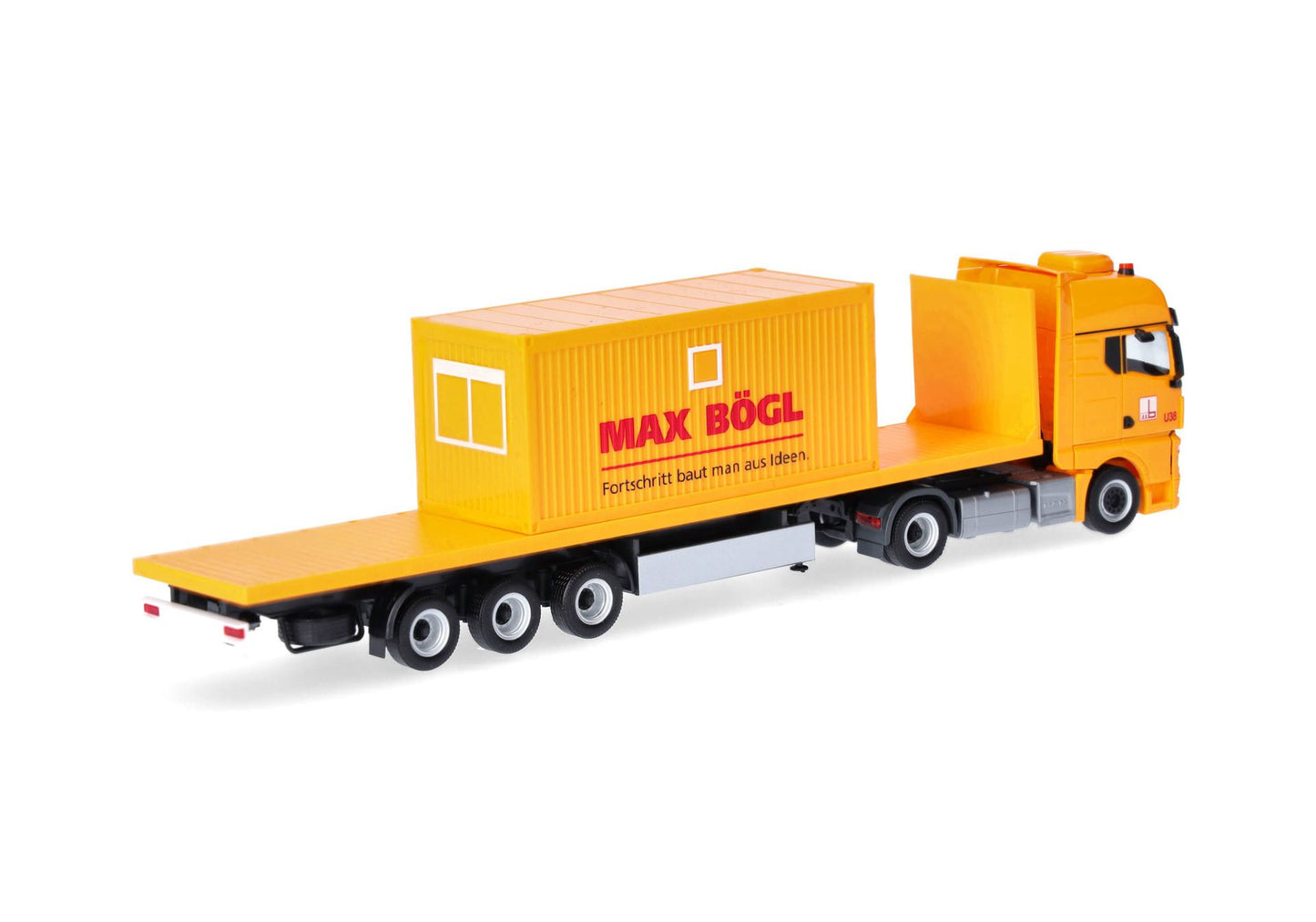 1/87 MAN TGX GX Flat Bed Semitrailer Truck with Office Container "Max Bögl" (Bavaria/Sengenthal)