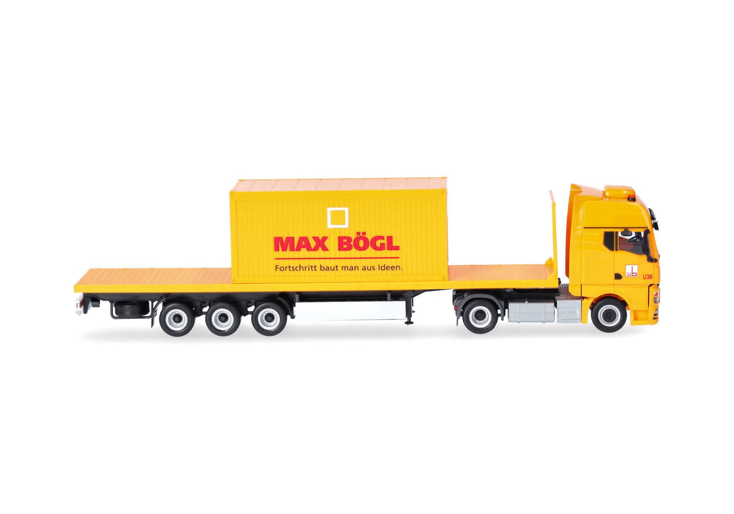 1/87 MAN TGX GX Flat Bed Semitrailer Truck with Office Container "Max Bögl" (Bavaria/Sengenthal)