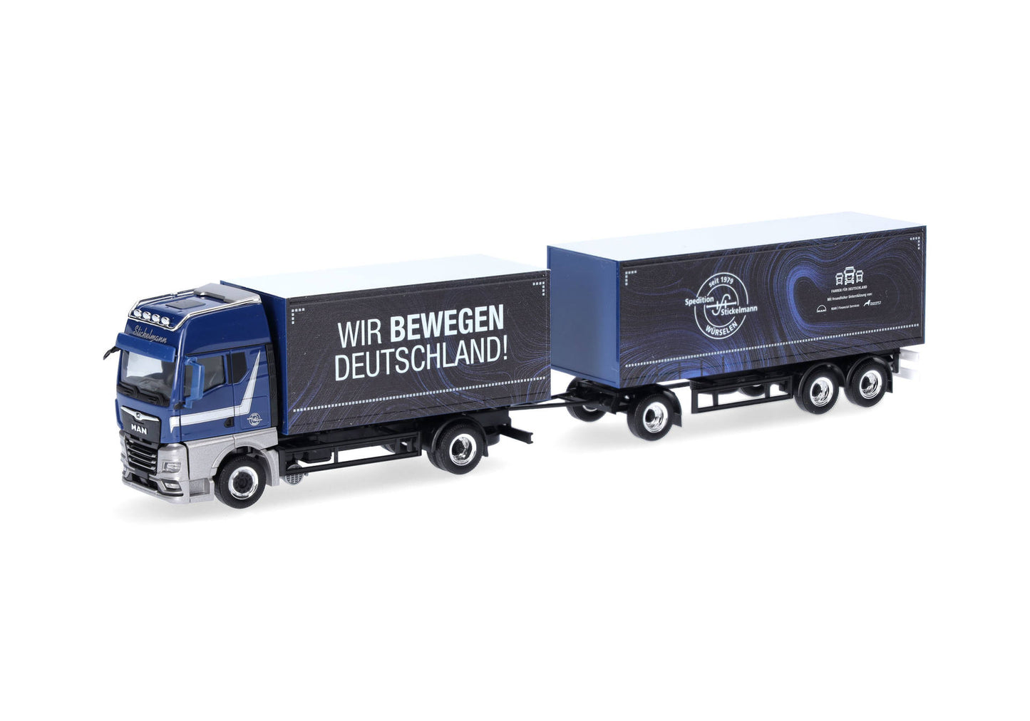 1/87 MAN TGX GX Curtain Canvas Semitrailer Truck "Stickelmann/Wir Bewegen Deutschland"