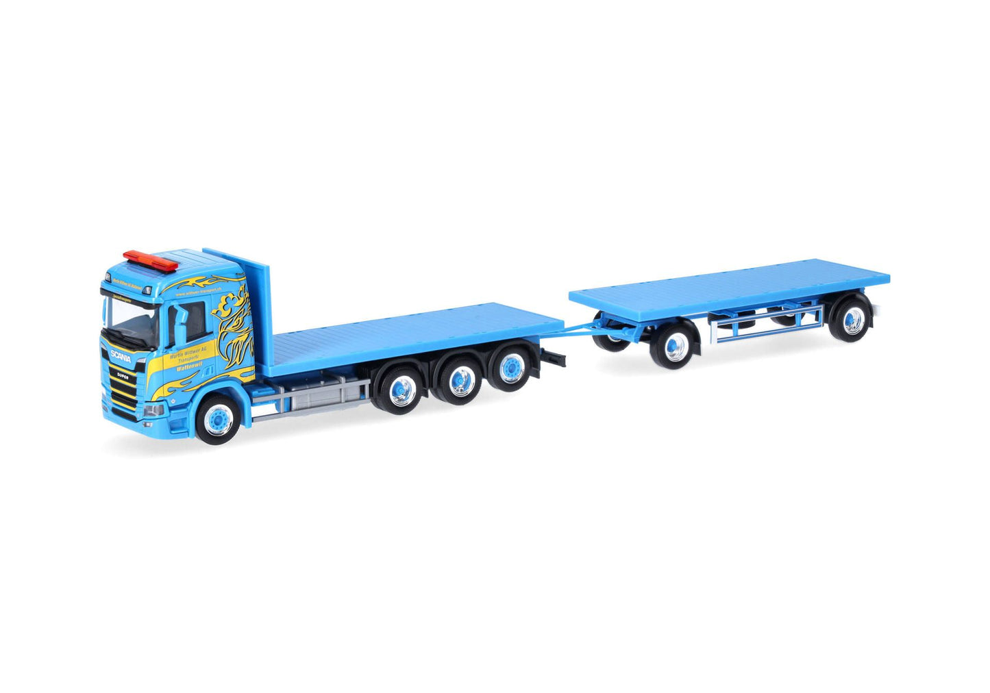 1/87 Scania CR 20 ND Stake Trailer Truck "Martin Wittwer" (Swiss/Wattenwil)
