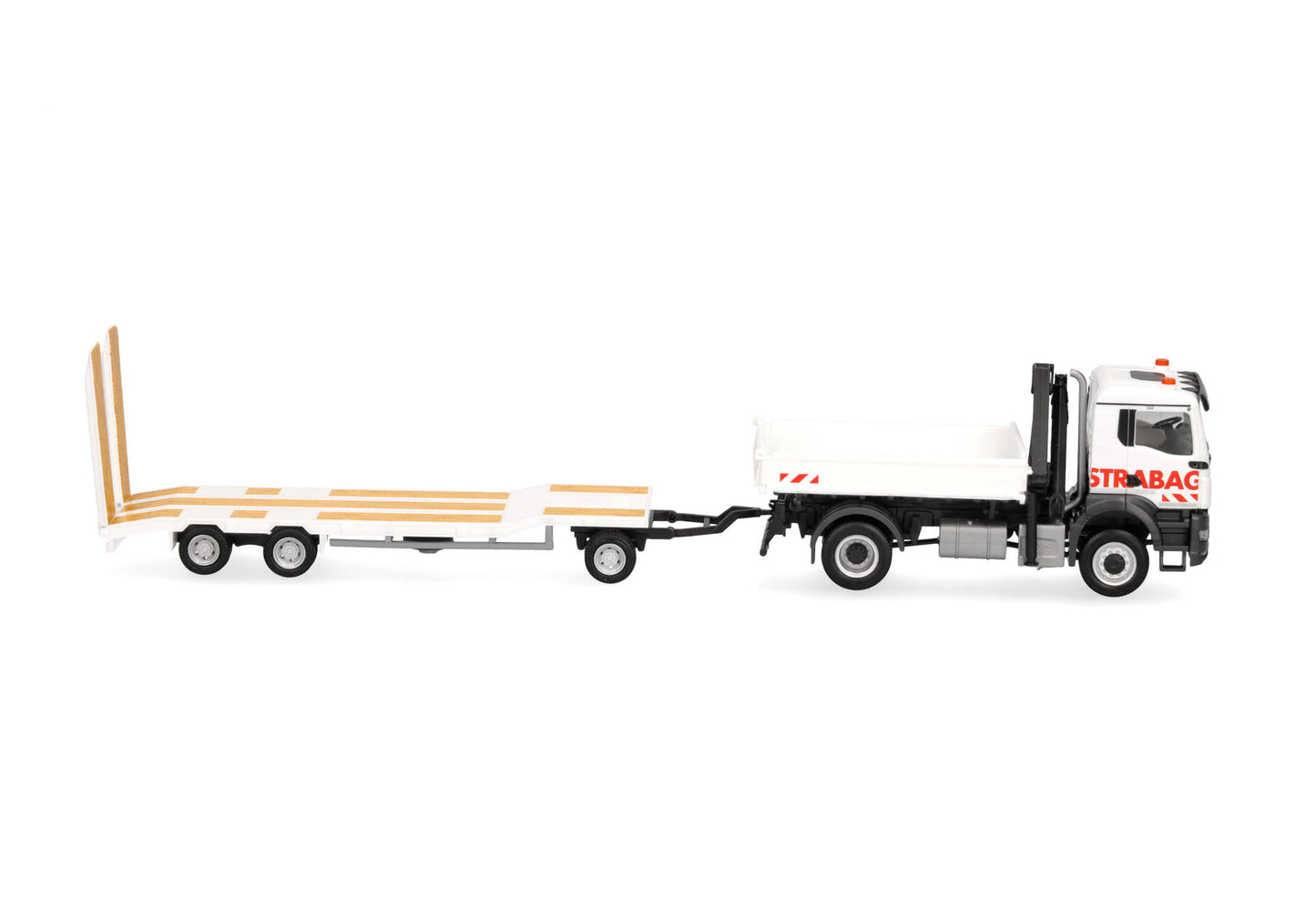 1/87 MAN TGS NN Three-Way Dumper with Crane and TU3 Trailer "STRABAG"