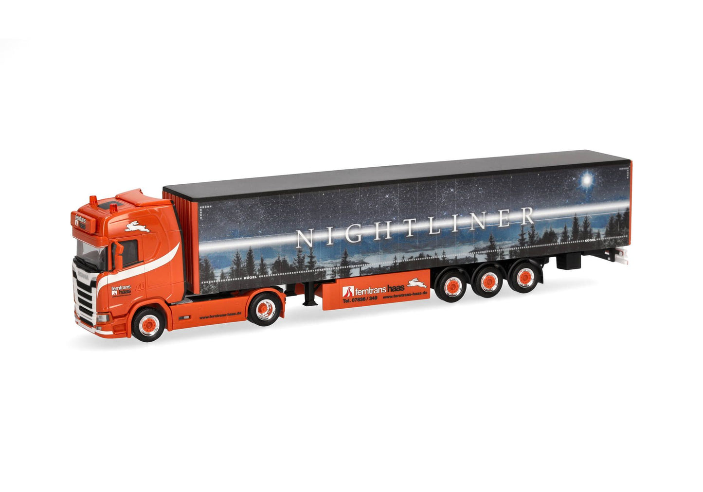 1/87 Scania CS 20 HD 15m Curtain Canvas Semitrailer Truck "Ferntrans Haas" (Baden-Wuerttemberg/Schenkenzell)