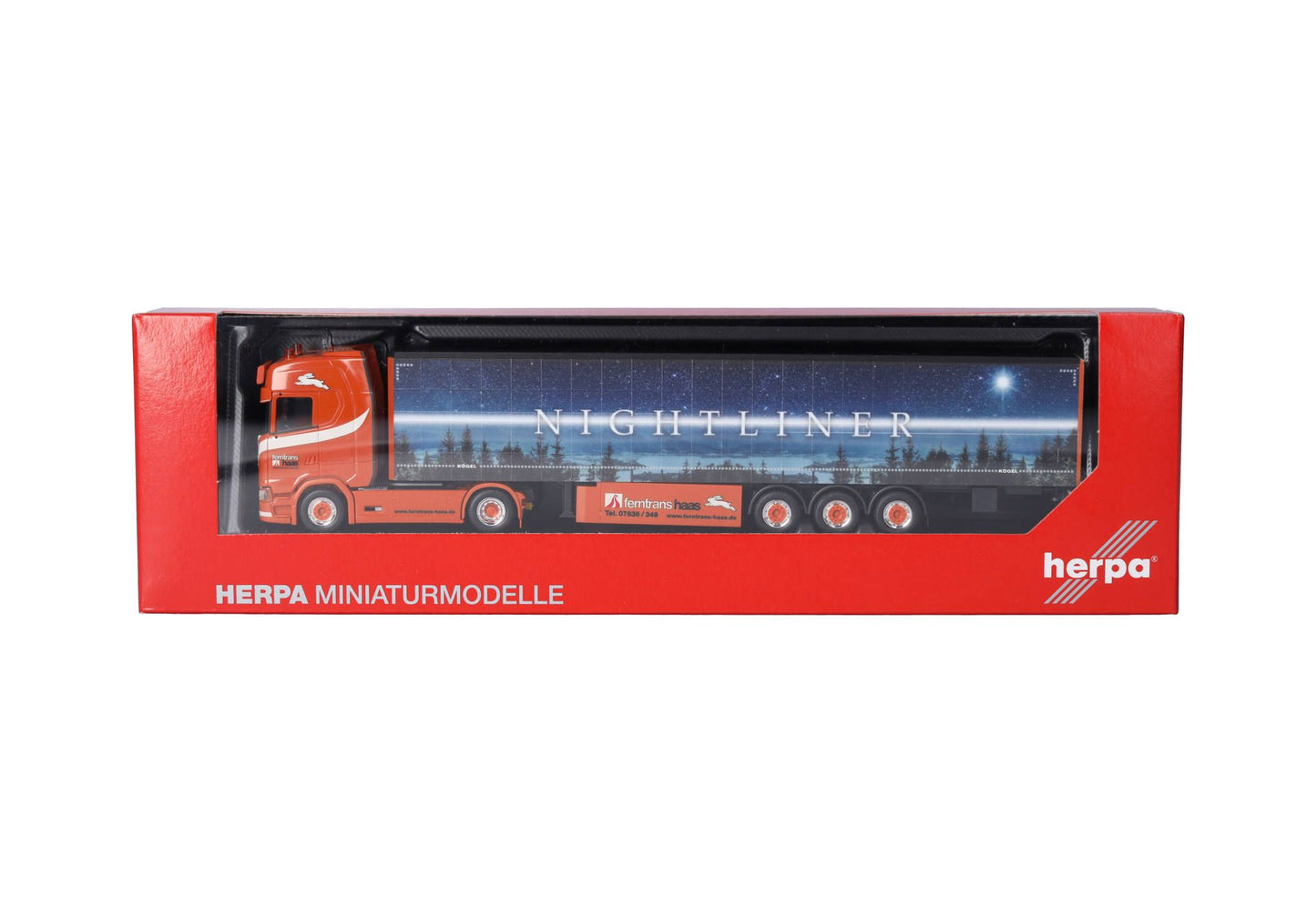 1/87 Scania CS 20 HD 15m Curtain Canvas Semitrailer Truck "Ferntrans Haas" (Baden-Wuerttemberg/Schenkenzell)