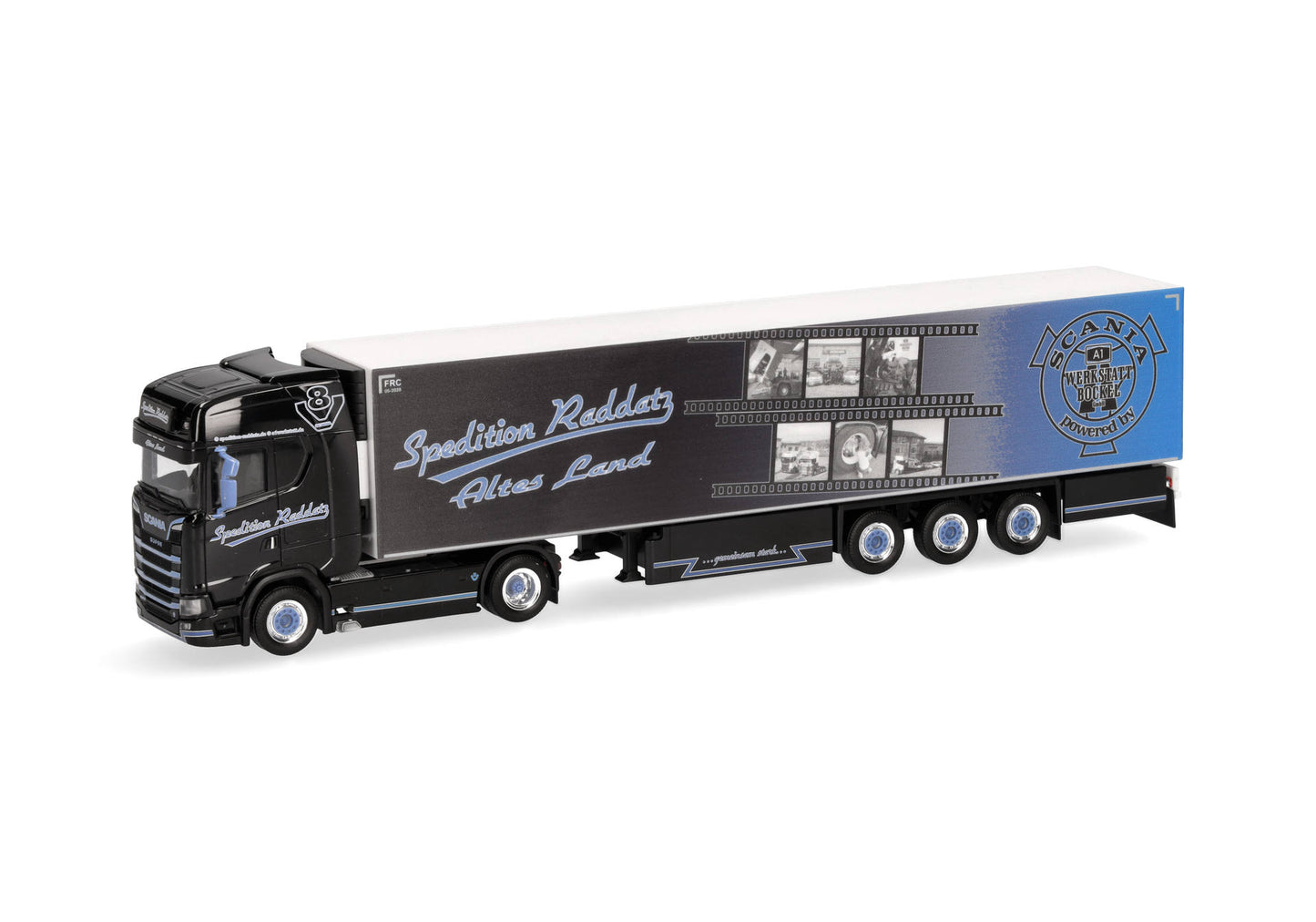 1/87 Scania CS 20 HD Refrigerated Box Semitrailer Truck "Spedition Raddatz" (Lower Saxony/Jork)