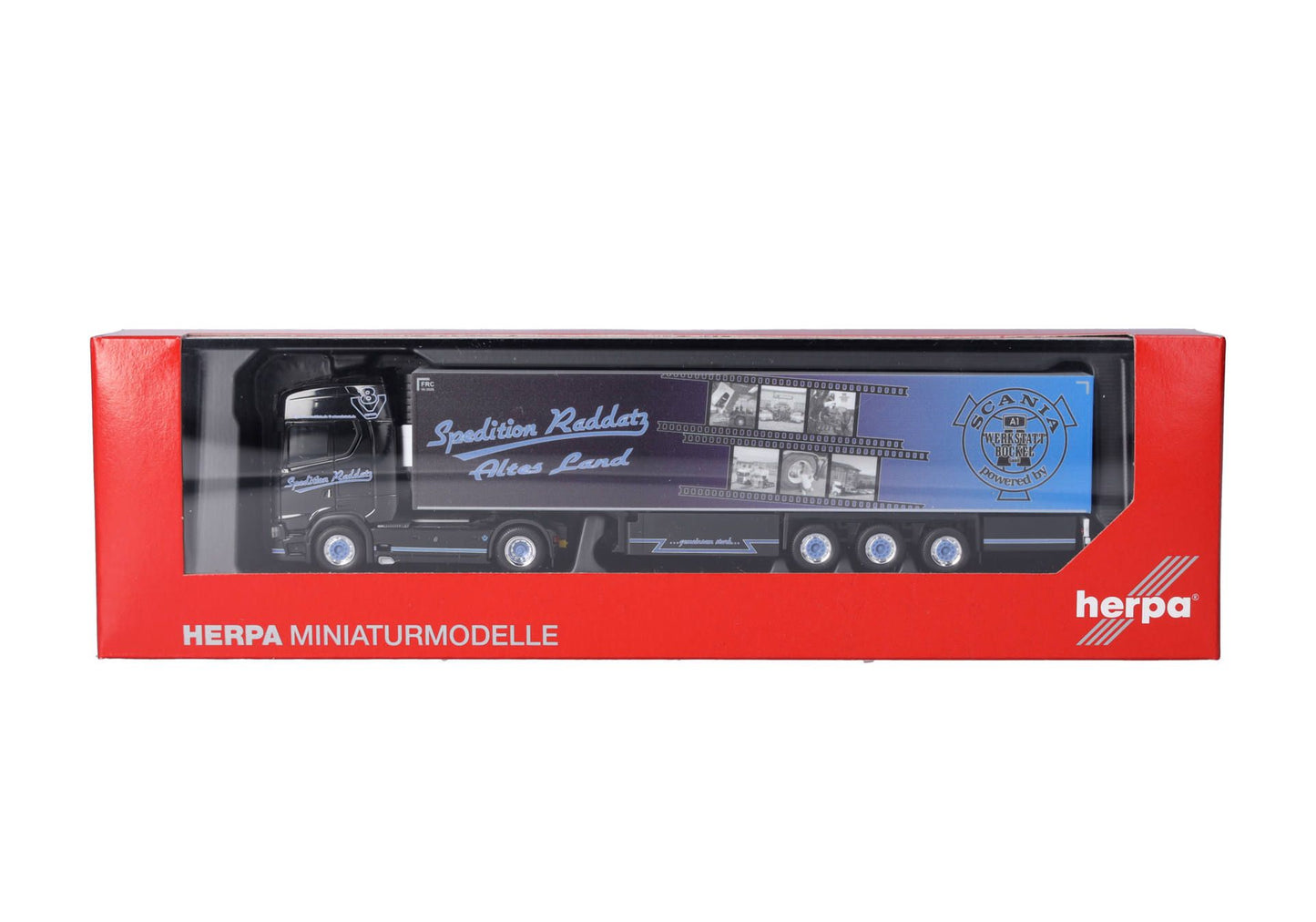 1/87 Scania CS 20 HD Refrigerated Box Semitrailer Truck "Spedition Raddatz" (Lower Saxony/Jork)