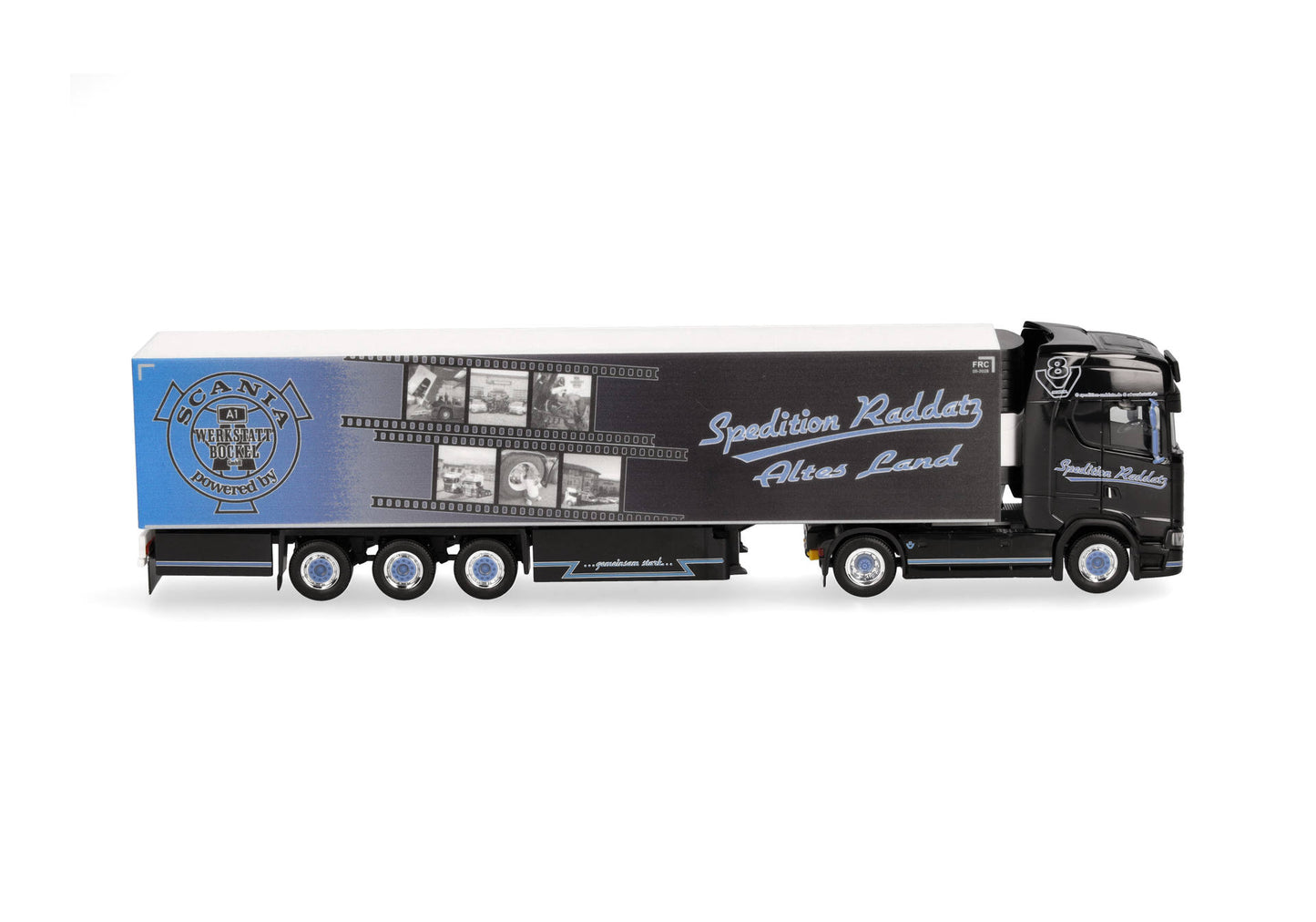 1/87 Scania CS 20 HD Refrigerated Box Semitrailer Truck "Spedition Raddatz" (Lower Saxony/Jork)