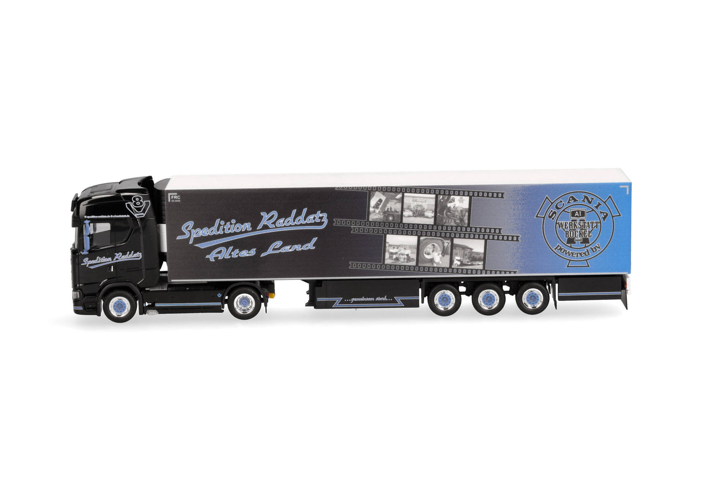 1/87 Scania CS 20 HD Refrigerated Box Semitrailer Truck "Spedition Raddatz" (Lower Saxony/Jork)