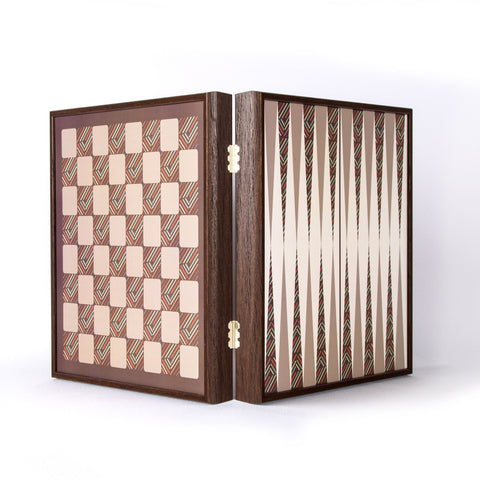 Chess/Backgammon/Ludo/Snakes - Vintage - Venge replica wooden case 34x34cm