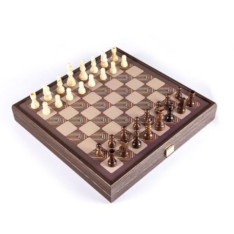 Chess/Backgammon/Ludo/Snakes - Vintage - Venge replica wooden case 34x34cm