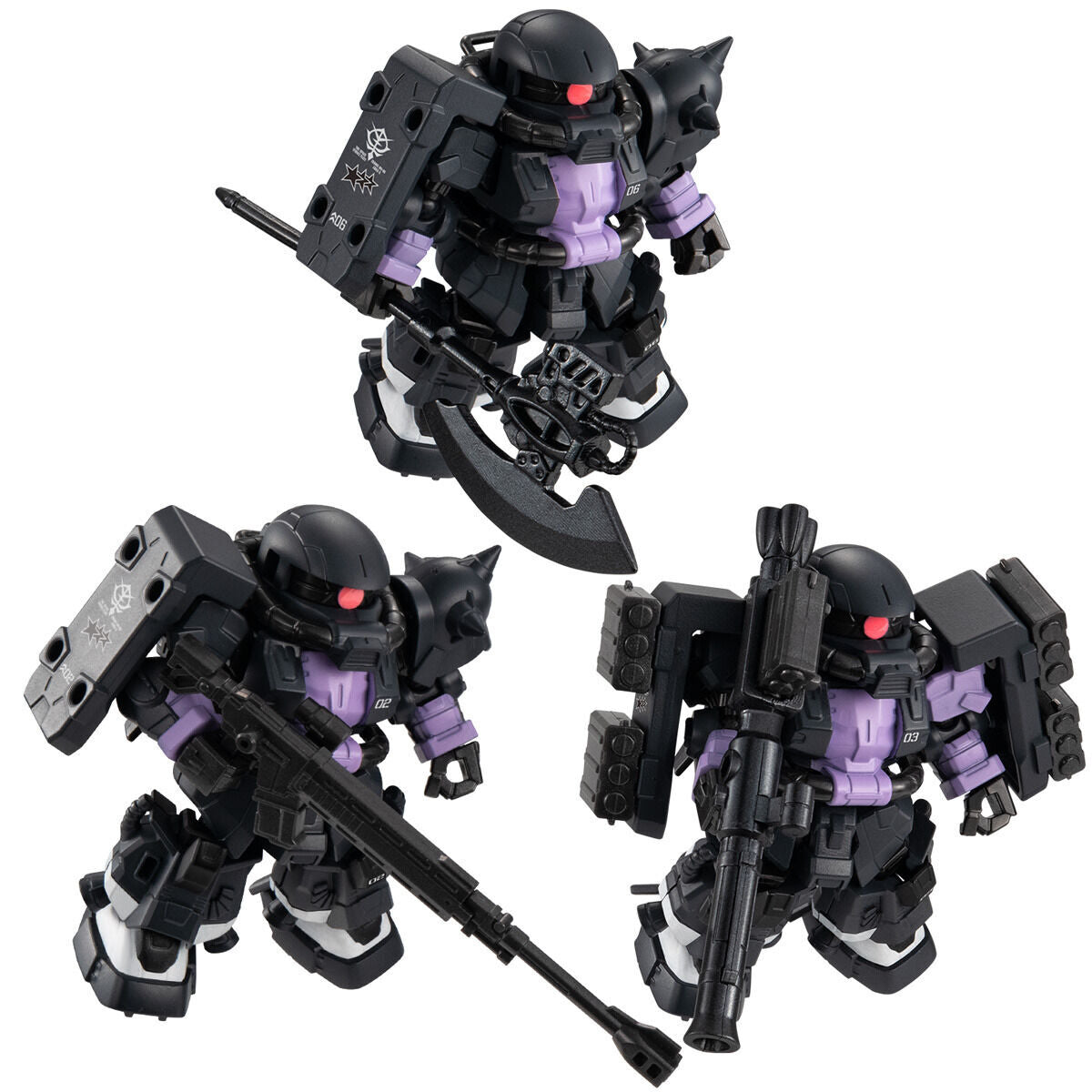 Mobility Joint Gundam Black Tri-Stars Zaku Ii High Mobility Type 3 Pieces Set without Gum