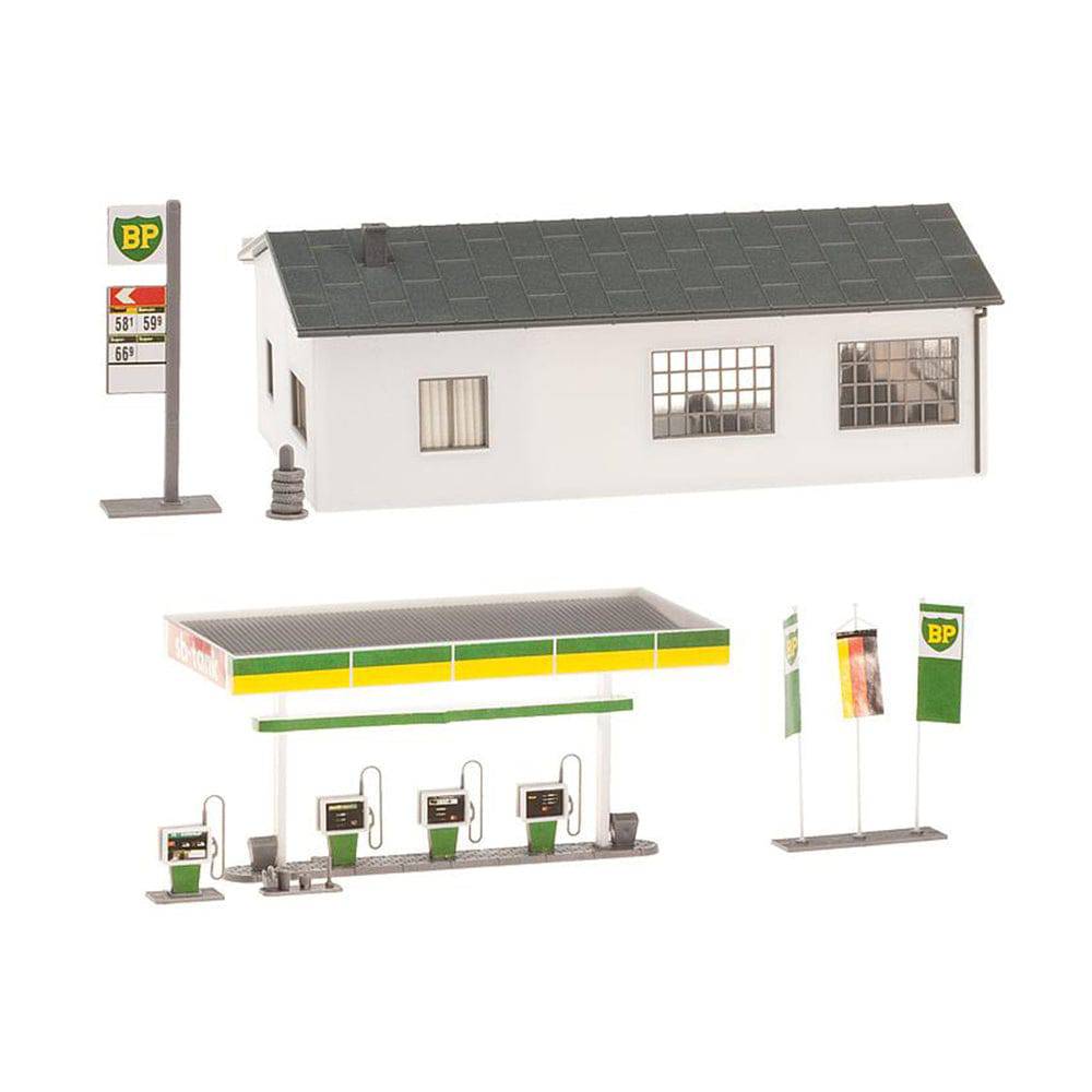 Petrol station with service bay