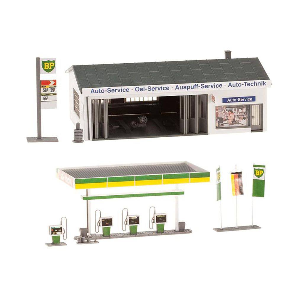 Petrol station with service bay