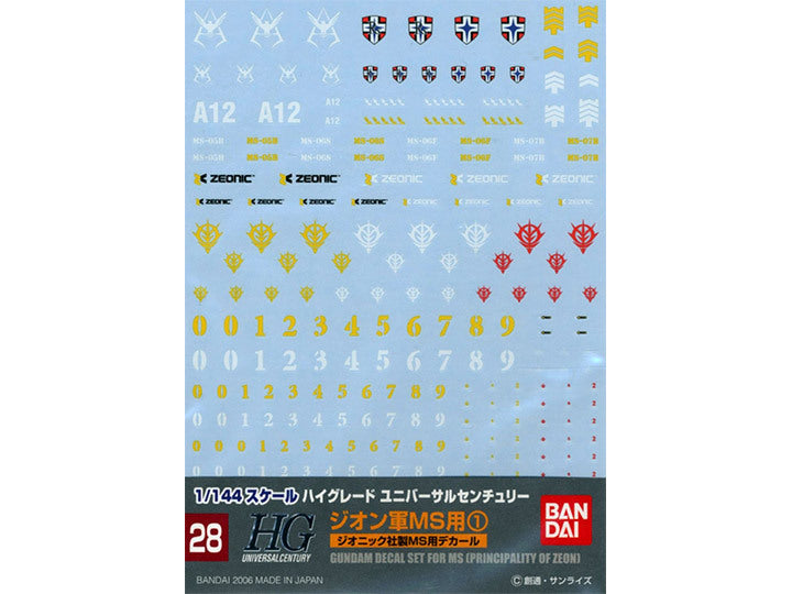 GUNDAM DECAL 28 HGUC MULTIUSE - ZEON MS 1