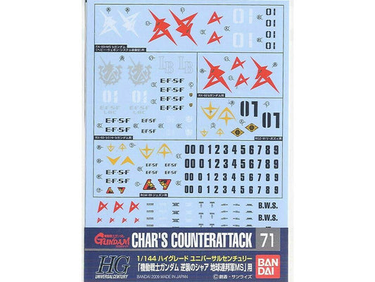 GUNDAM DECAL 71 CHARS COUNTERATTACK EARTH FEDERATION