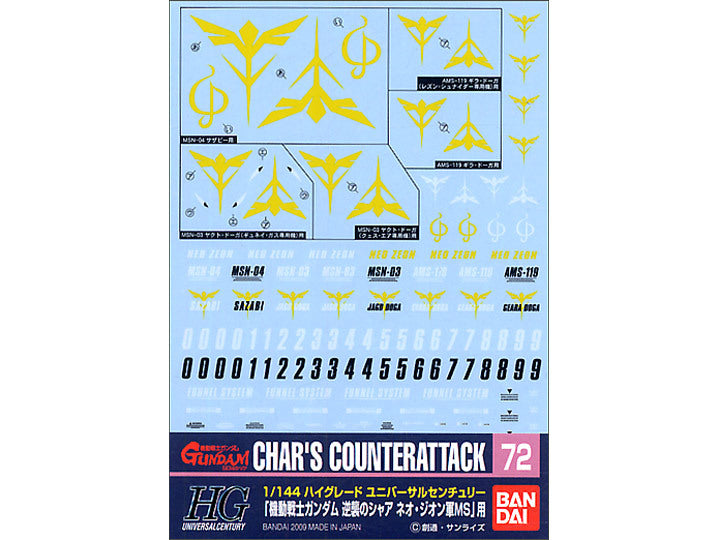 GUNDAM DECAL 72 CHARS COUNTERATTACK ZEON