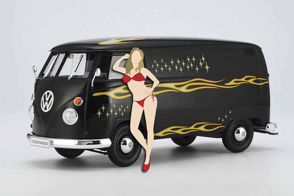 1/24  VOLKSWAGEN TYPE 2 DELIVERY VAN FIRE PATTERN w/BLOND GIRLS FIGURE