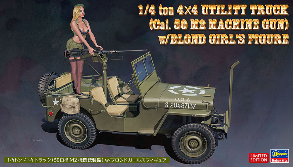 1/24  1/4 ton 4x4 UTILITY TRUCK Cal. 50 M2 MACHINE GUN w/BLOND GIRLS FIGURE