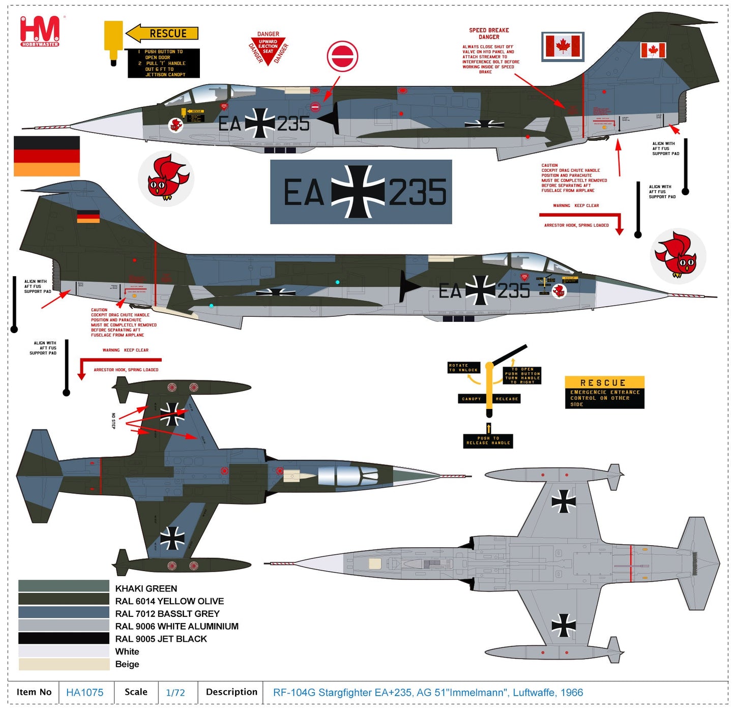 1/72 RF-104G Starfighter EA+235 AG 51"Immelmann" Luftwaffe 1966