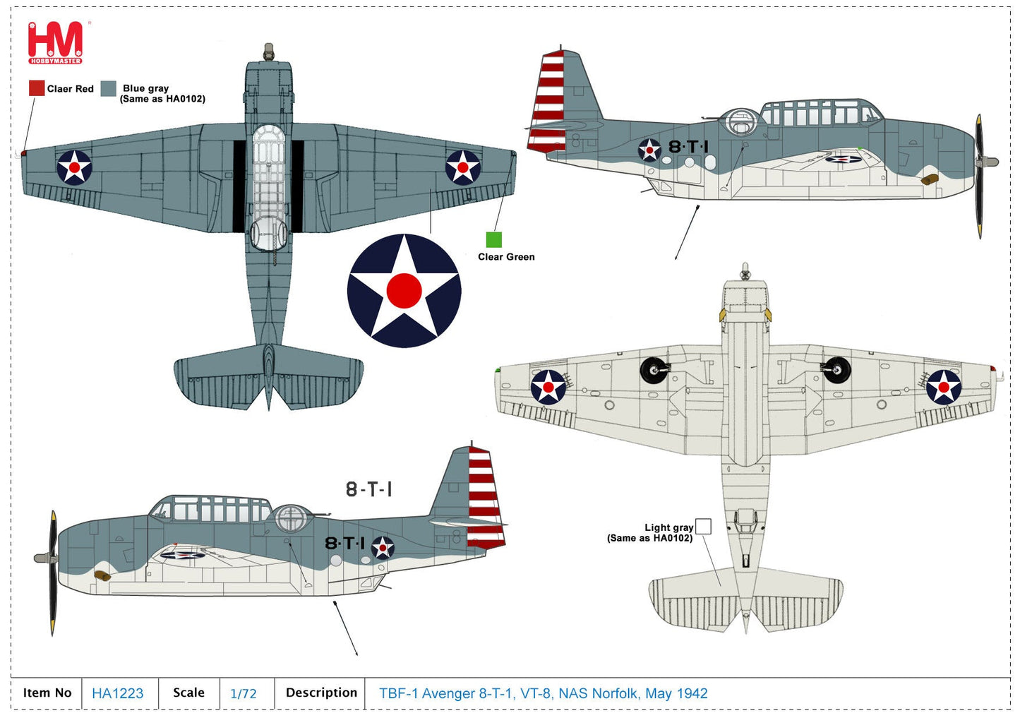 1/72 Grumman TBF-1 Avenger8-T-1 VT-8 NAS Norfolk May 1942