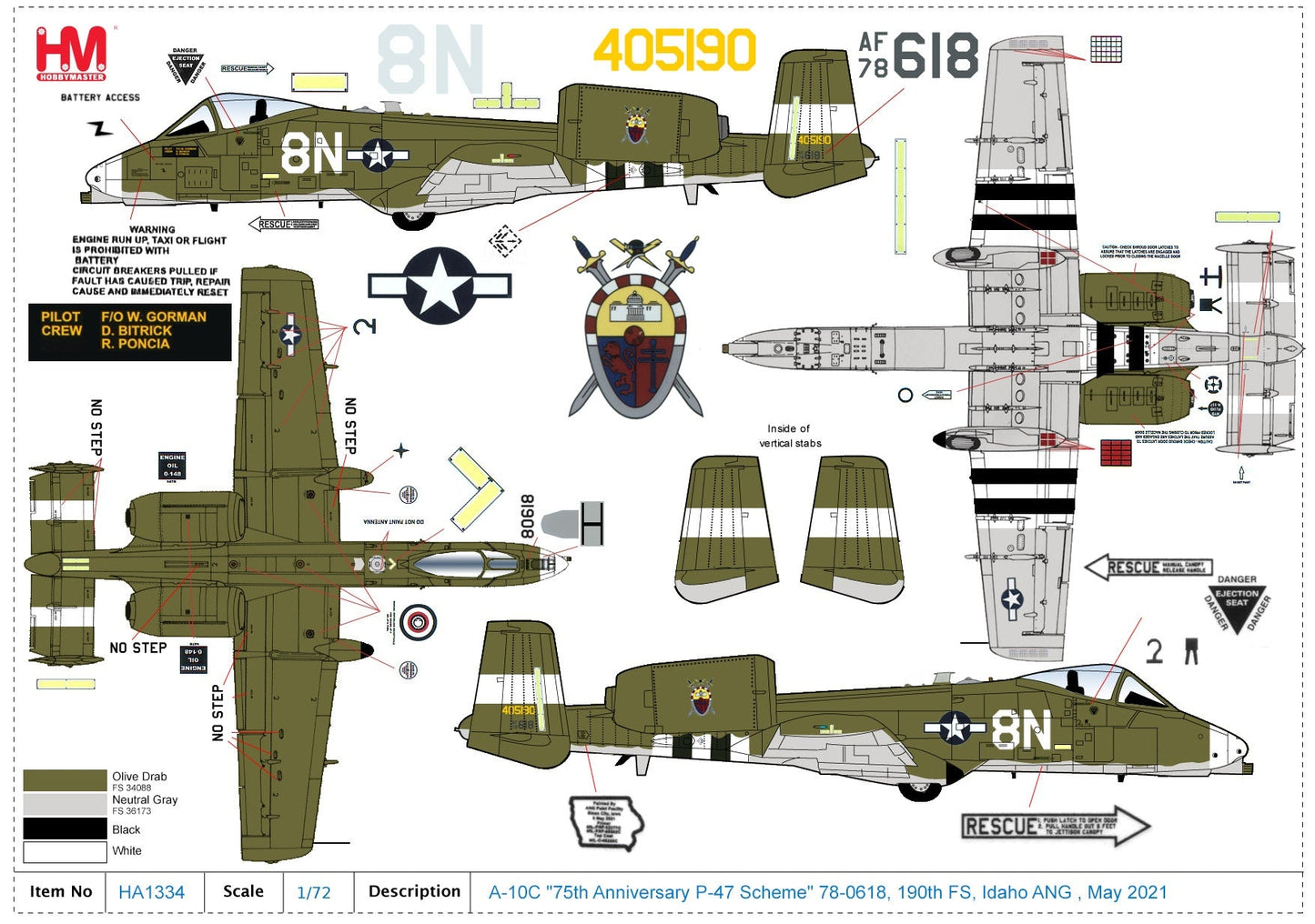 1/72 A-10C 75th Anniversary P-47 Scheme 78-0618 190th FS Idaho ANG May 2021