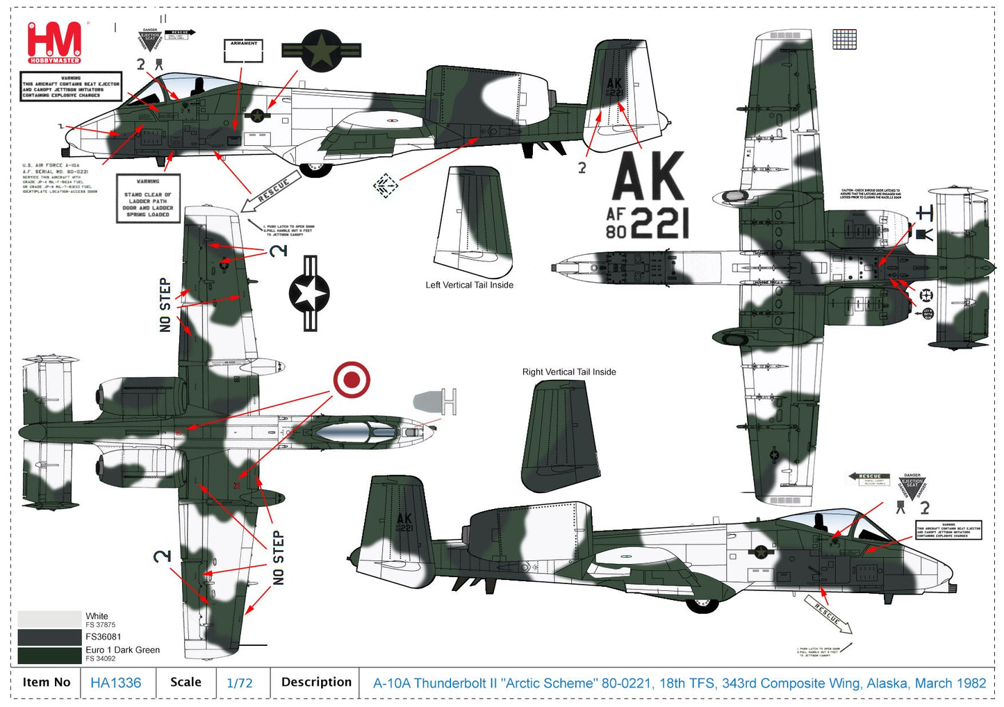 1/72 A-10A Thunderbolt II "Arctic Scheme" 80-0221 18th TFS 343rd Composite Wing Alaska March 1982