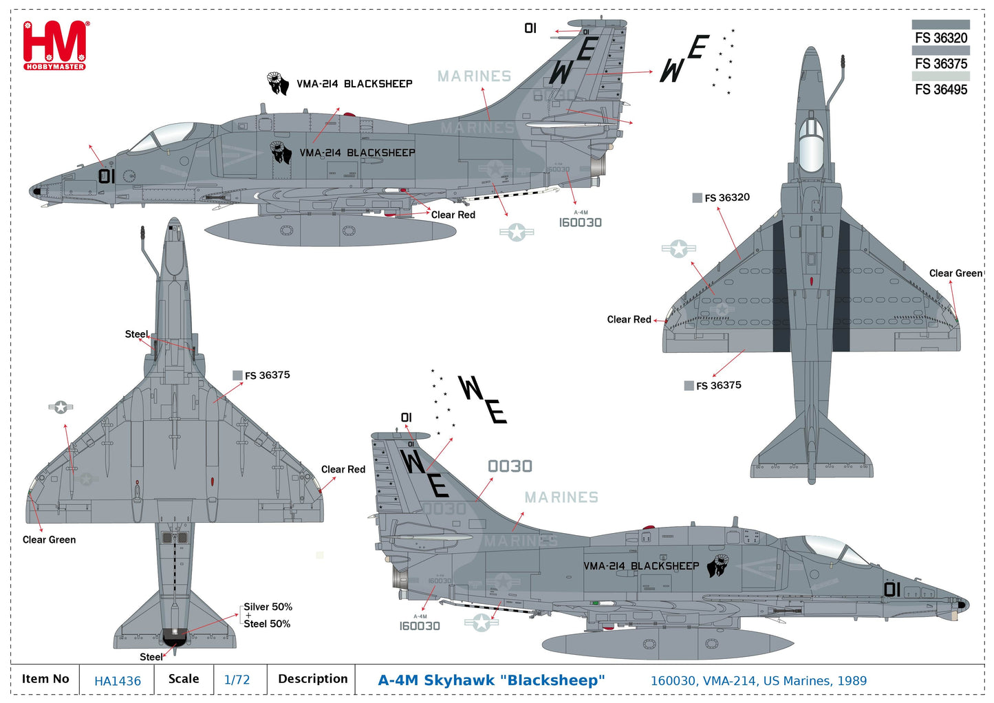 1/72 A-4M Skyhawk 'Blacksheep' 160030 VMA-214 US Marines 1989