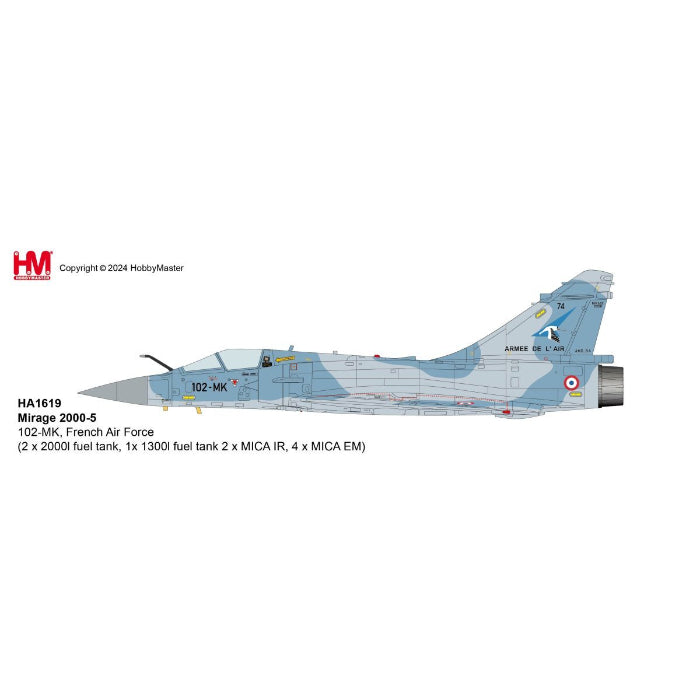 1/72 Mirage 2000-5 102-MK French Air Force (2x 2000L & 1x 1300L Fuel Tanks, 2x MICA IR, 4x MICA EM)