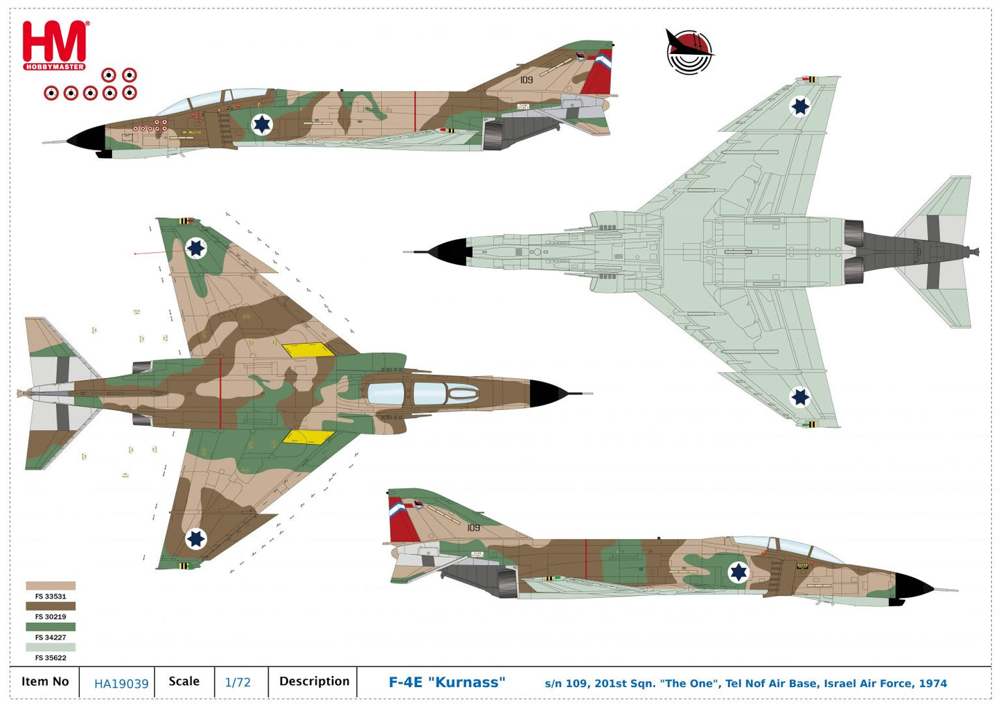 1/72 F-4E "Kurnass" s/n 109 201st Sqn. "The One" Tel Nof Air Base Israel Air Force 1974