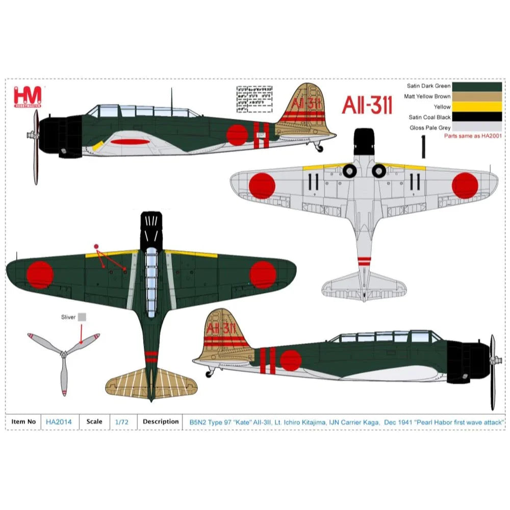 1/72 B5N2 Type 97  - Kate -  AII-3II Lt. Ichiro Kitajima IJN Carrier Kaga Dec 1941  - Pearl Habor