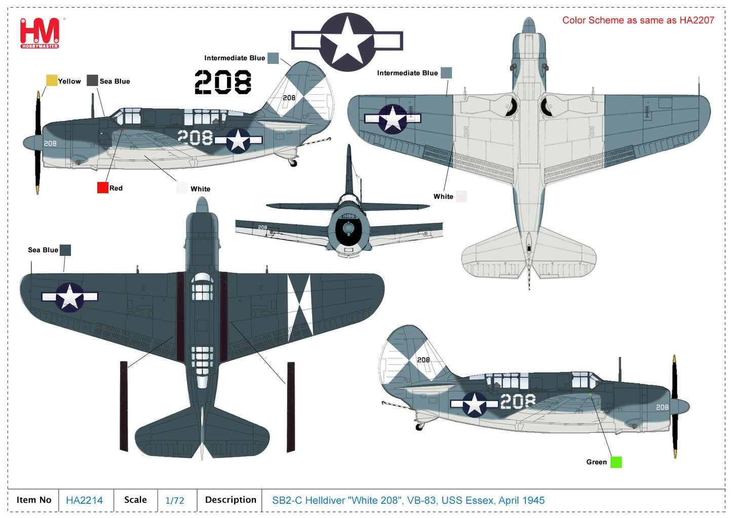 1/72 SB2-C Helldiver White 208 VB-83 USS Essex April 1945