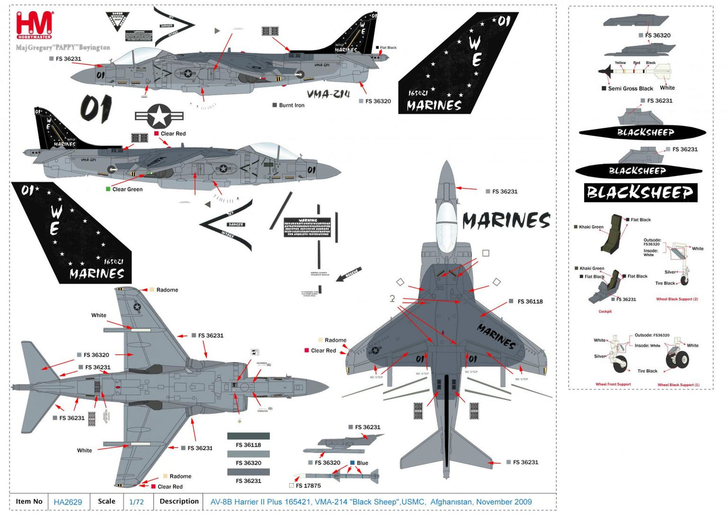 1/72 AV-8B Harrier II Plus 165421 VMA-214 "Black Sheep" USMC Afghanistan November 2009