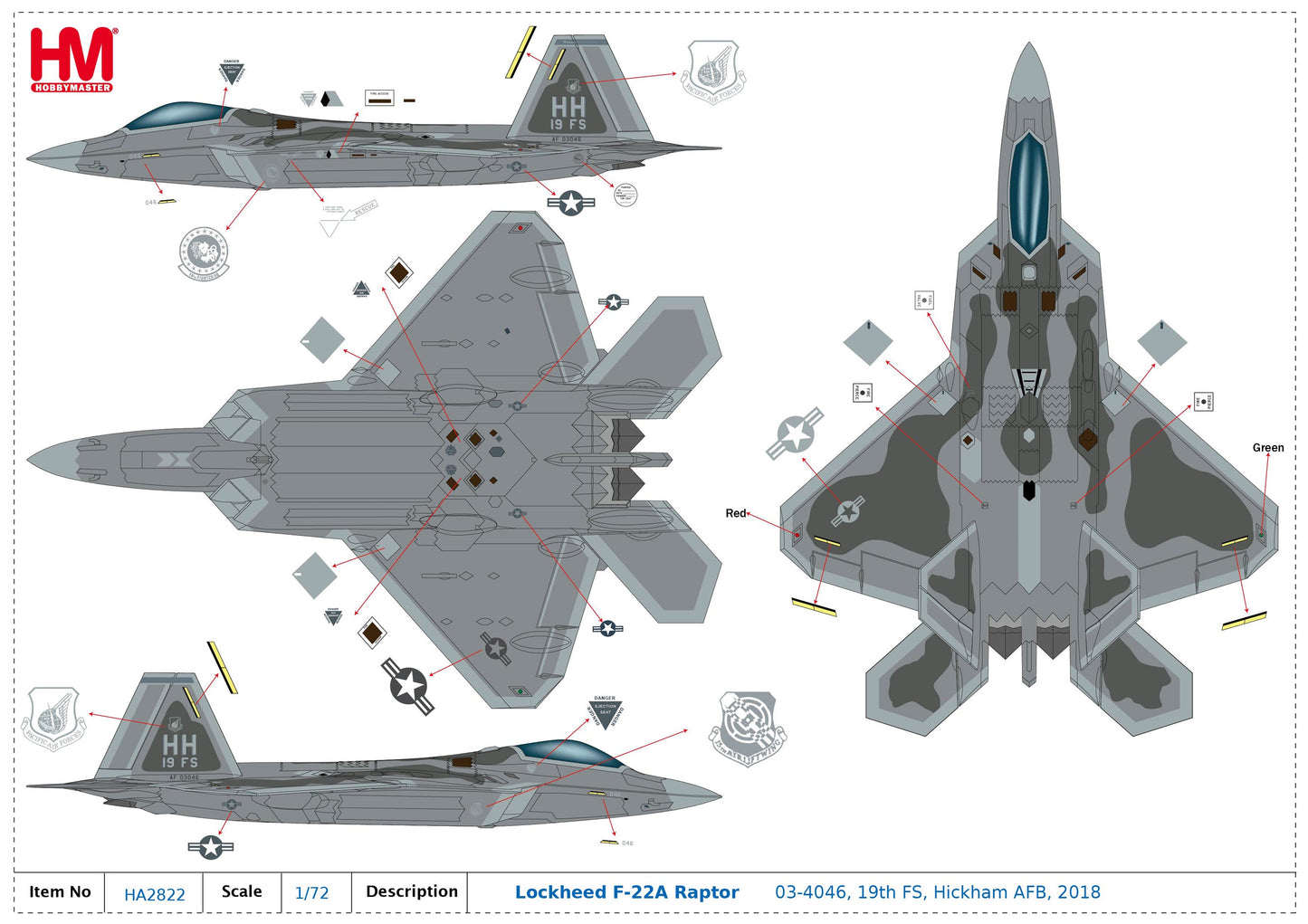 1/72 Lockheed F22A Raptor 044046 19th FS Hickam AFB 2018