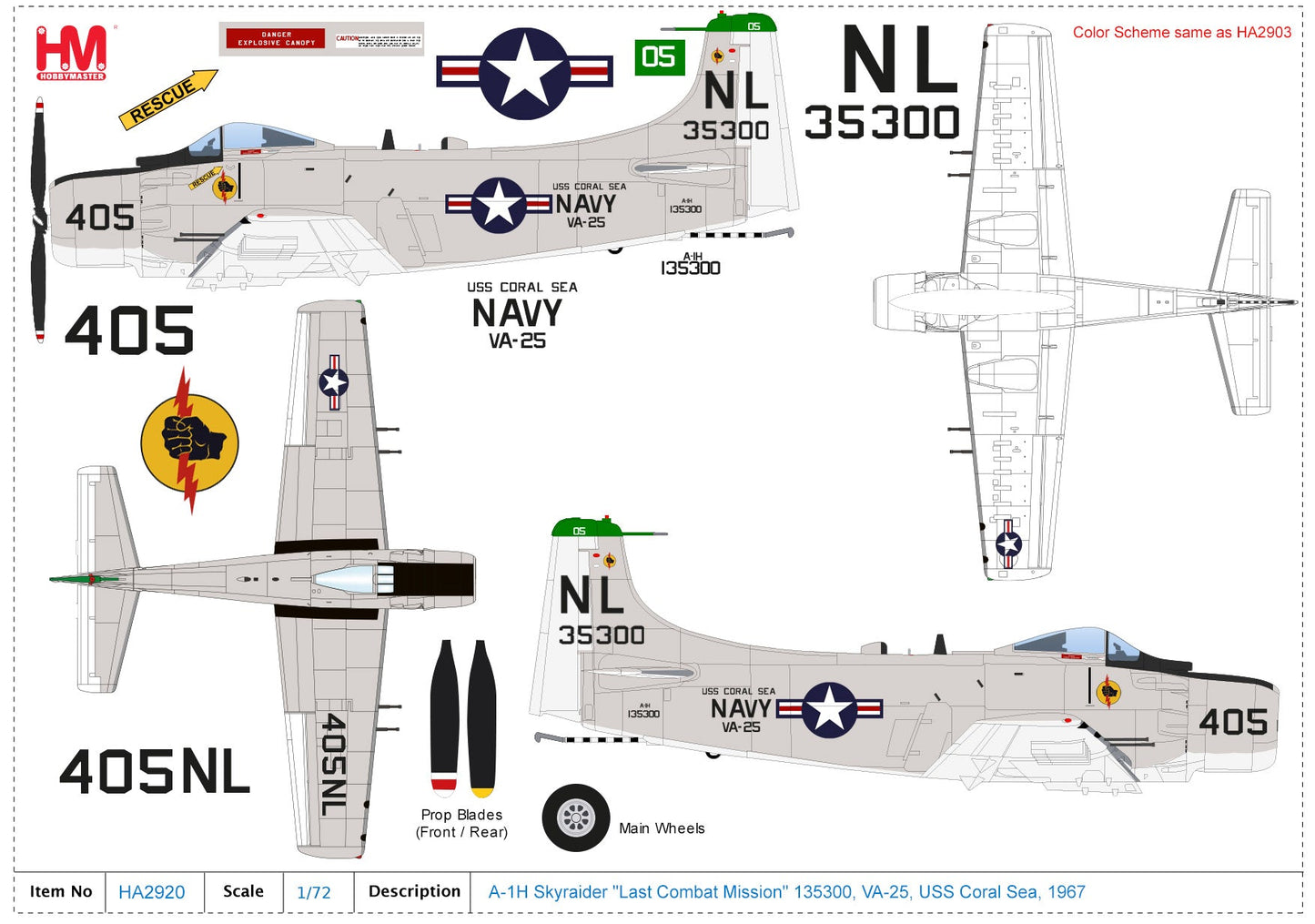 1/72 A-1H Skyraider "Last Combat Mission" 135300 VA-25 USS Coral Sea 1967