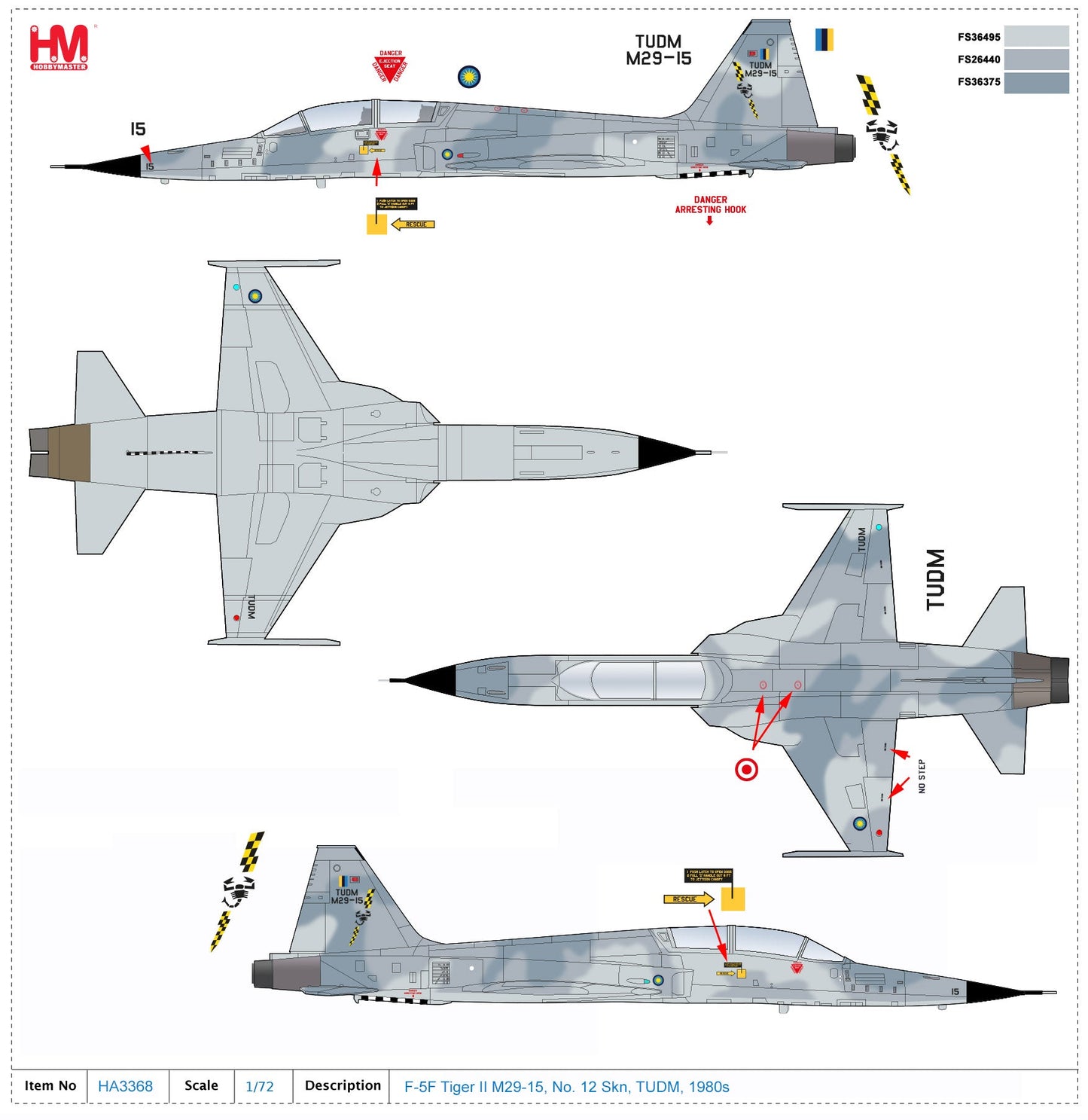 1/72 F-5F Tiger II M29-15 No. 12 Sqn TUDM 1980s