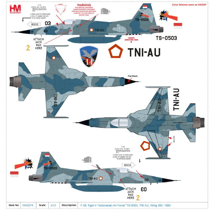 1/72 F-5E Tiger II "Indonesian Air Force" TS-0503 TNI-AU Wing 300 1985