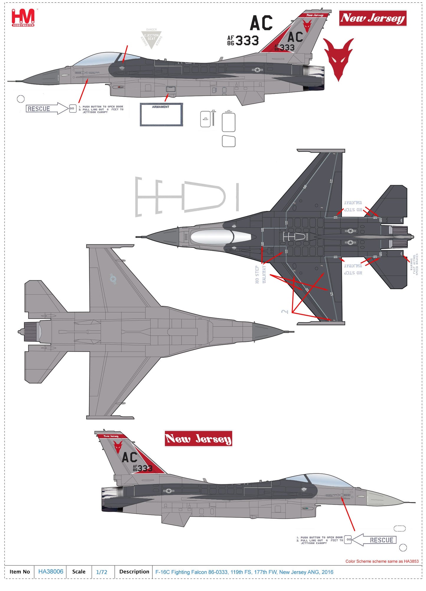 1/72 F16C Fighting Falcon 86-0333 119th FS 177th FW New Jersey ANG 20116